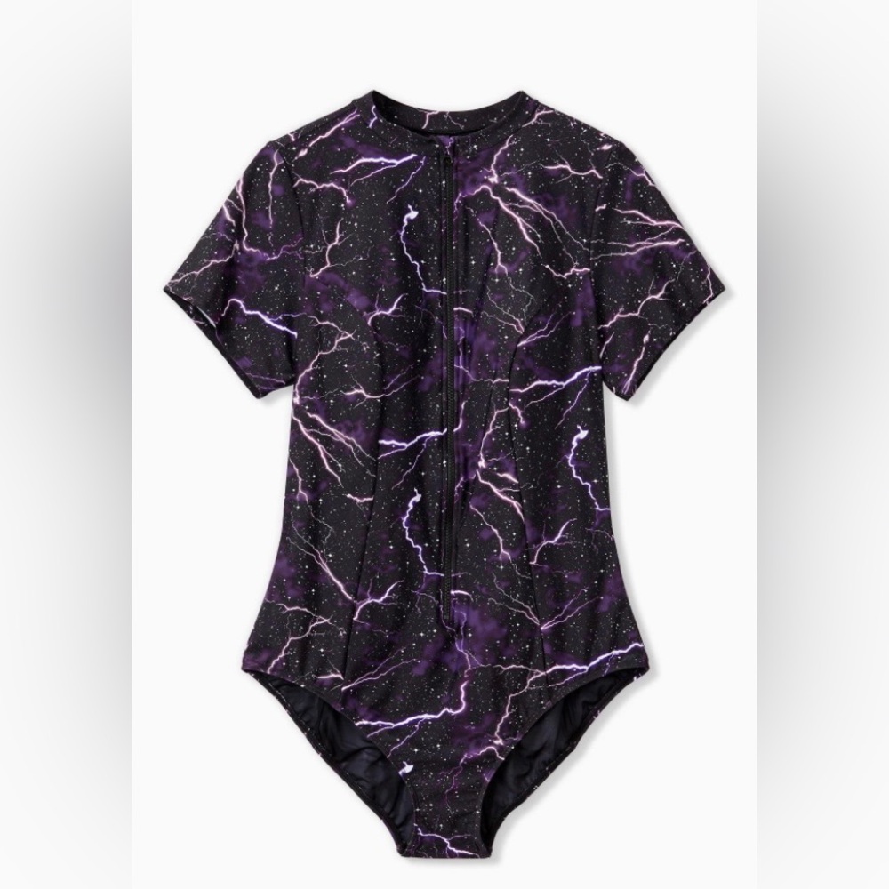 Torrid Black Lightning Streaks Rash Guard Swimsuit
